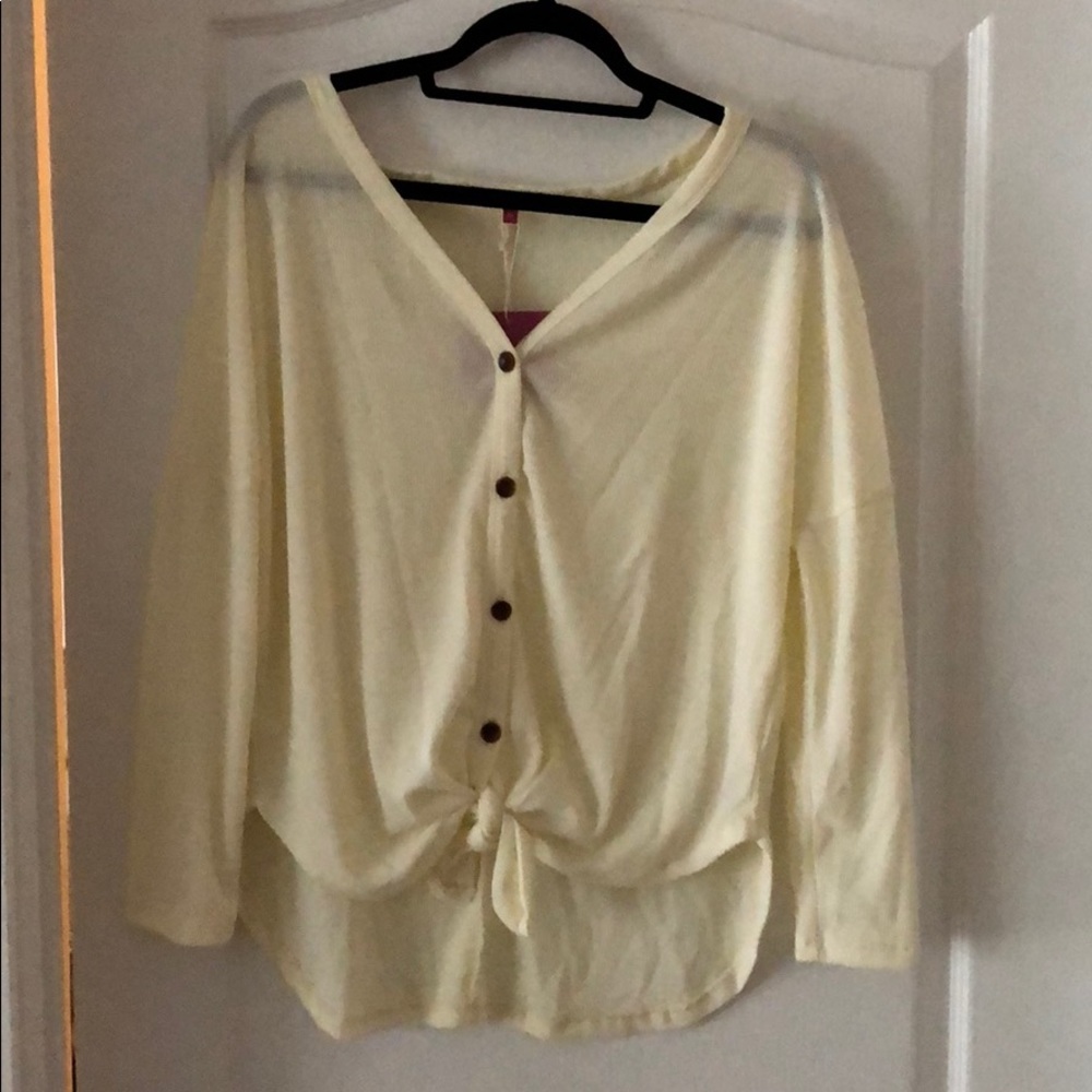 Waffle front tie high low shirt